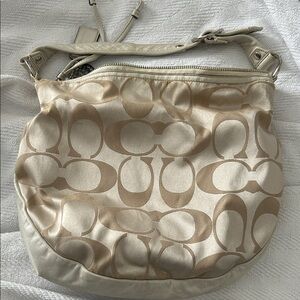 Coach Cream and Tan Signature Shoulder Bag